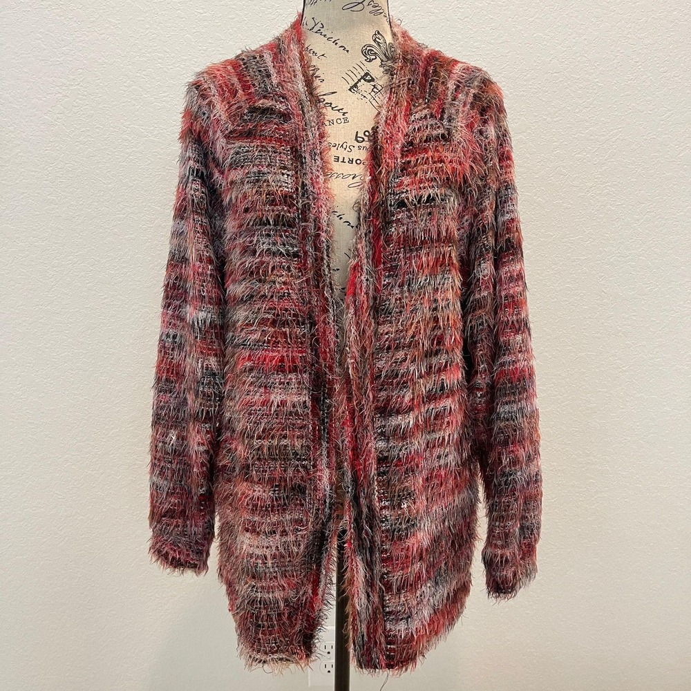 June & Hudson Womens‎ Medium Multicolor Fuzzy Knit Open Front Cardigan
